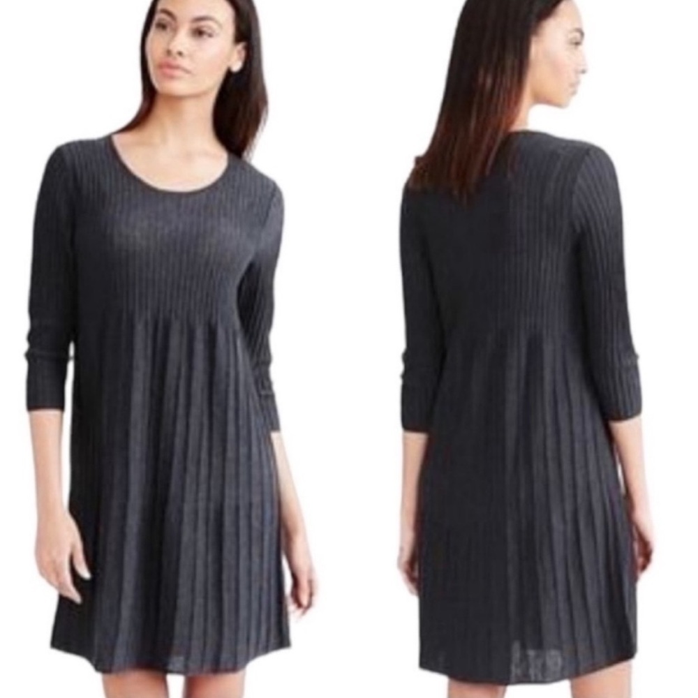 Eileen Fisher Wool Scoopneck Pleated Ribbed Knit Dress – Fit & Flare Size Small - Picture 12 of 13